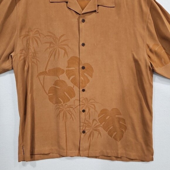 Tommy Bahama 100% Silk Button Up Down Short Sleeve Shirt Brown Mens XL Palm Tree - Picture 2 of 11